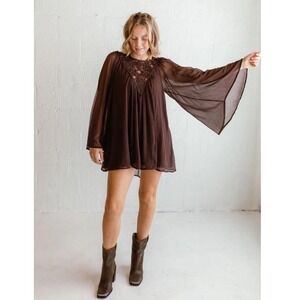 Free People Sunshine Of Love Brown Mini Dress size L